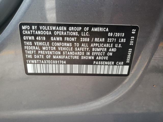 Photo 9 VIN: 1VWBT7A37EC031704 - VOLKSWAGEN PASSAT 