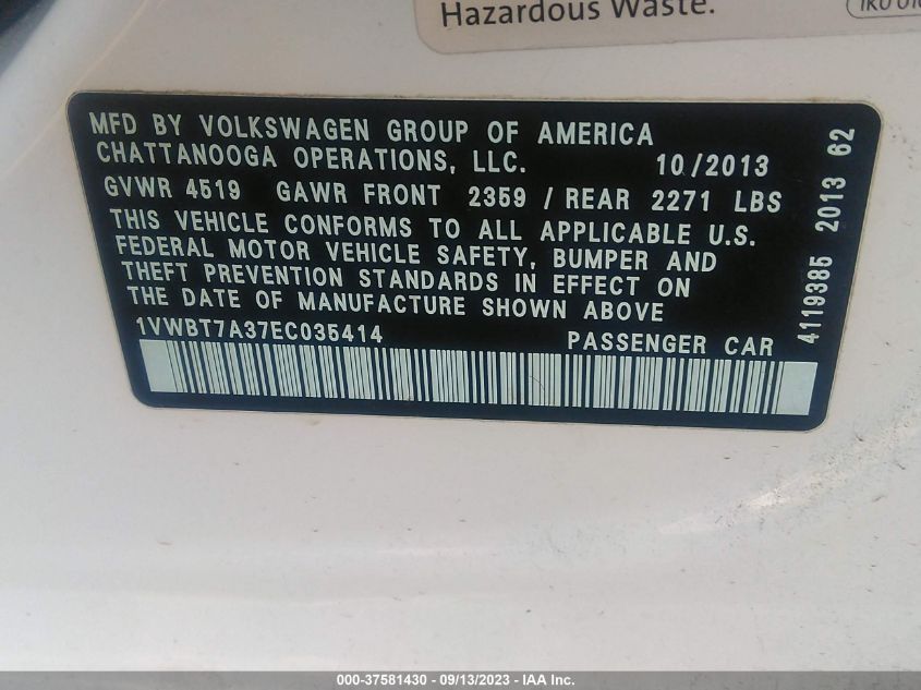 Photo 8 VIN: 1VWBT7A37EC035414 - VOLKSWAGEN PASSAT 