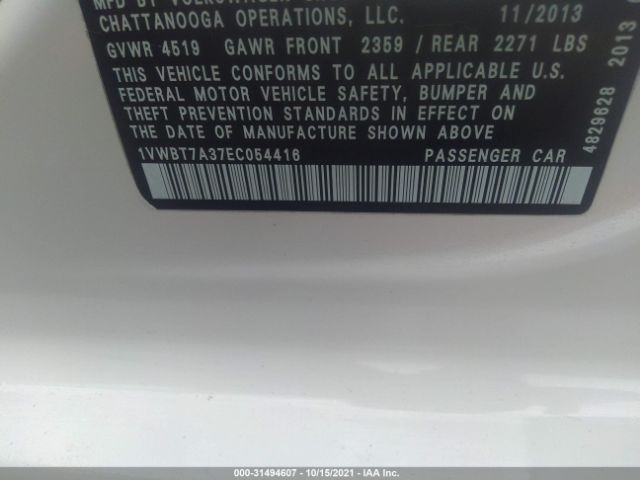 Photo 8 VIN: 1VWBT7A37EC054416 - VOLKSWAGEN PASSAT 