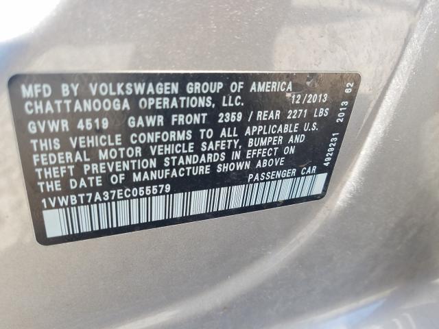 Photo 9 VIN: 1VWBT7A37EC055579 - VOLKSWAGEN PASSAT 