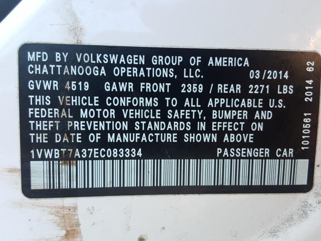 Photo 9 VIN: 1VWBT7A37EC083334 - VOLKSWAGEN PASSAT 