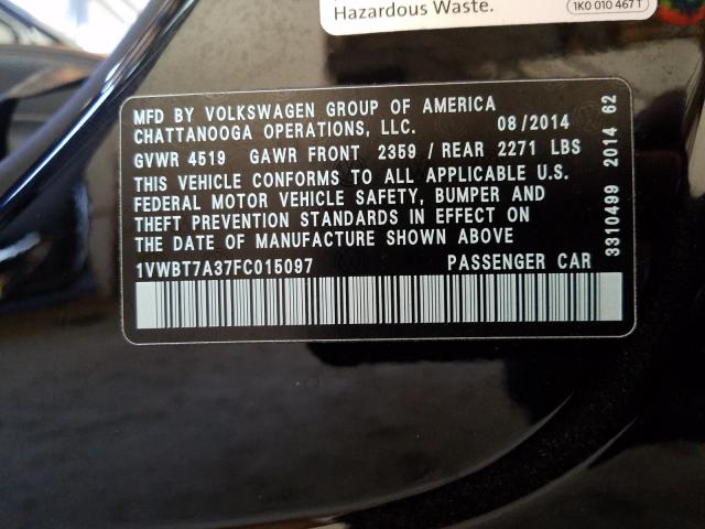 Photo 9 VIN: 1VWBT7A37FC015097 - VOLKSWAGEN PASSAT 