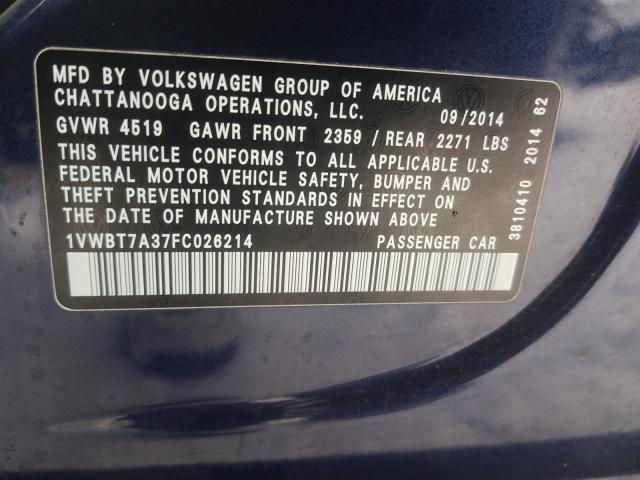 Photo 9 VIN: 1VWBT7A37FC026214 - VOLKSWAGEN PASSAT 