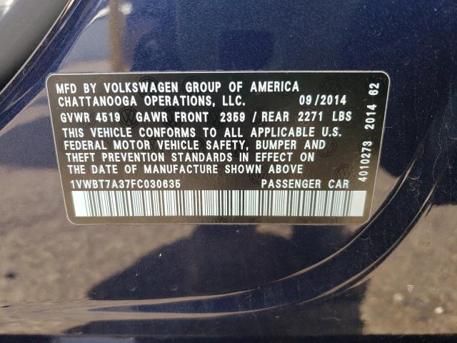 Photo 9 VIN: 1VWBT7A37FC030635 - VOLKSWAGEN PASSAT 