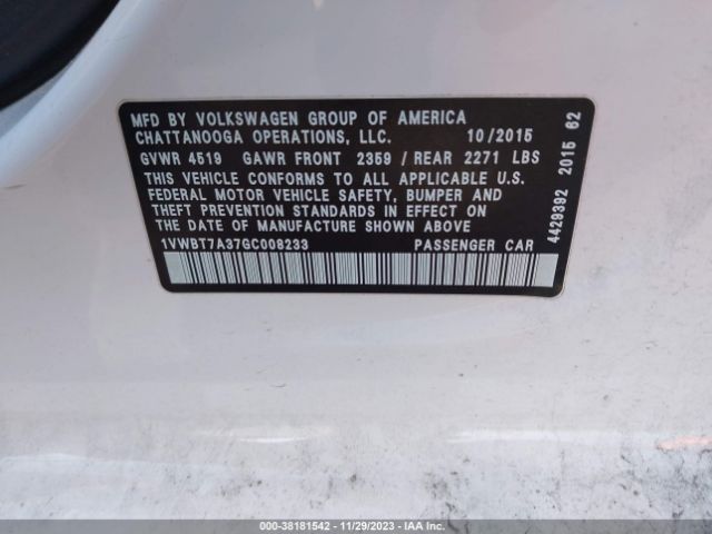 Photo 8 VIN: 1VWBT7A37GC008233 - VOLKSWAGEN PASSAT 