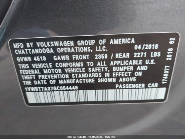 Photo 8 VIN: 1VWBT7A37GC054449 - VOLKSWAGEN PASSAT 