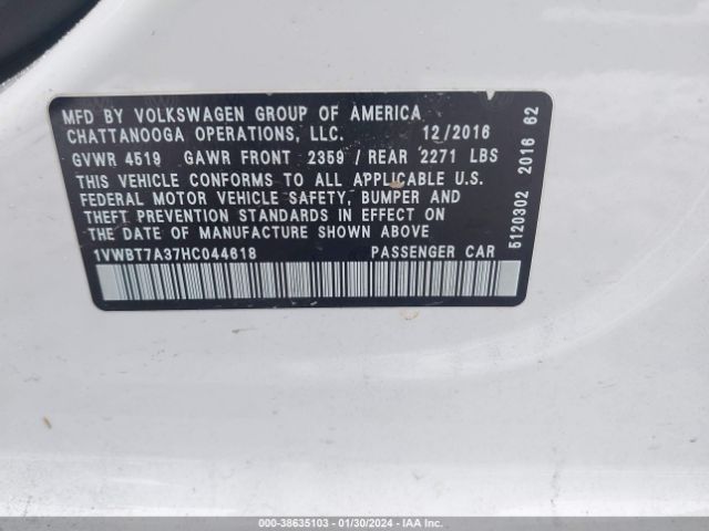 Photo 8 VIN: 1VWBT7A37HC044618 - VOLKSWAGEN PASSAT 