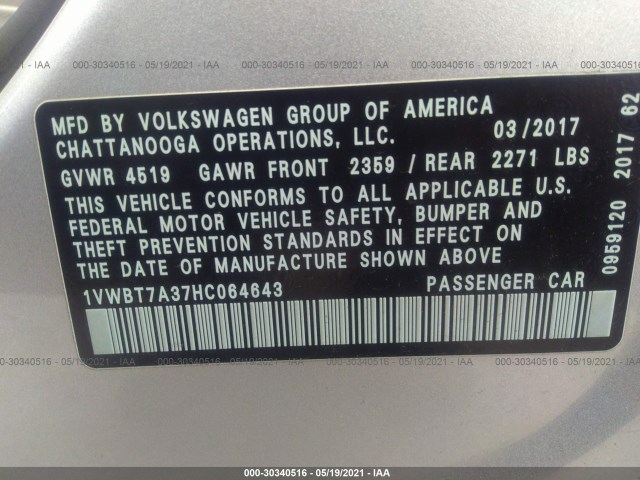 Photo 8 VIN: 1VWBT7A37HC064643 - VOLKSWAGEN PASSAT 