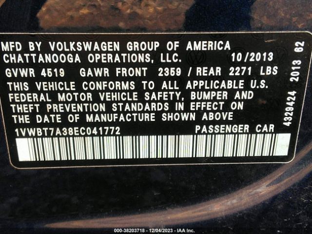 Photo 8 VIN: 1VWBT7A38EC041772 - VOLKSWAGEN PASSAT 