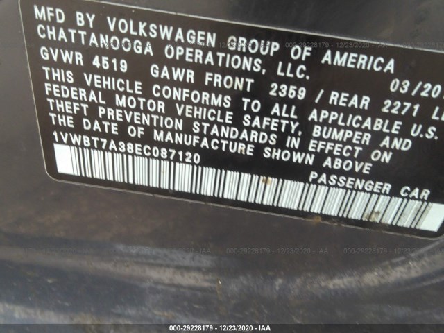 Photo 8 VIN: 1VWBT7A38EC087120 - VOLKSWAGEN PASSAT 