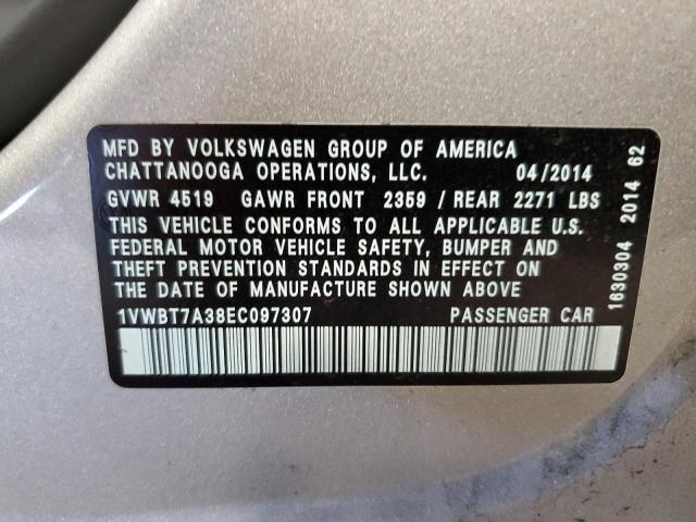 Photo 11 VIN: 1VWBT7A38EC097307 - VOLKSWAGEN PASSAT 