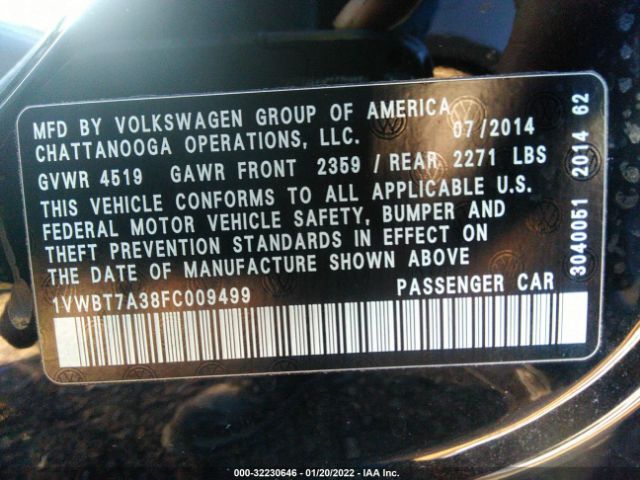 Photo 8 VIN: 1VWBT7A38FC009499 - VOLKSWAGEN PASSAT 