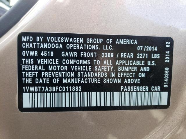 Photo 11 VIN: 1VWBT7A38FC011883 - VOLKSWAGEN PASSAT 