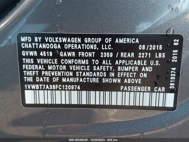 Photo 8 VIN: 1VWBT7A38FC120974 - VOLKSWAGEN PASSAT 