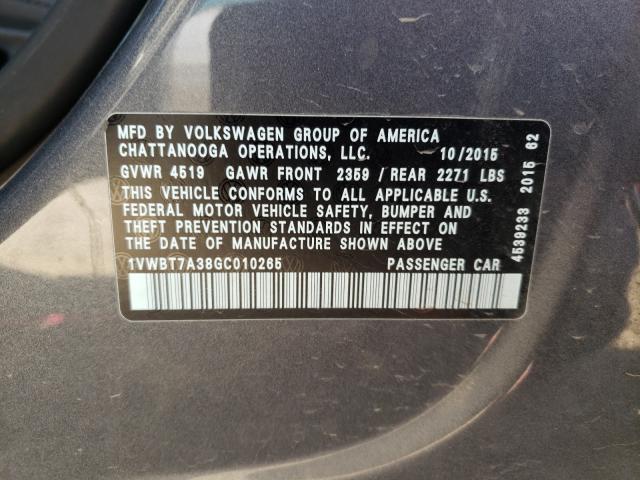 Photo 9 VIN: 1VWBT7A38GC010265 - VOLKSWAGEN PASSAT SE 