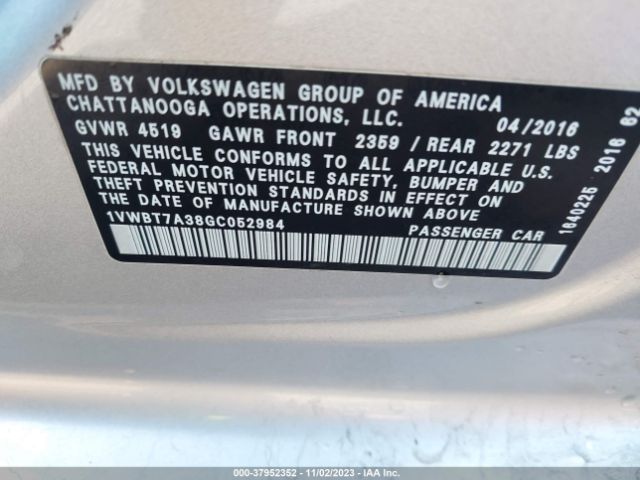 Photo 8 VIN: 1VWBT7A38GC052984 - VOLKSWAGEN PASSAT 