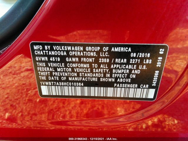 Photo 8 VIN: 1VWBT7A38HC010364 - VOLKSWAGEN PASSAT 