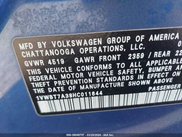 Photo 8 VIN: 1VWBT7A38HC011644 - VOLKSWAGEN PASSAT 