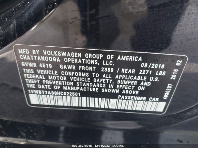 Photo 8 VIN: 1VWBT7A38HC022501 - VOLKSWAGEN PASSAT 