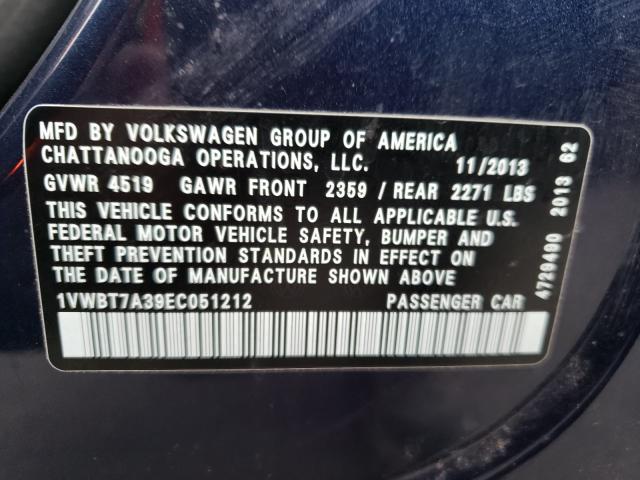 Photo 9 VIN: 1VWBT7A39EC051212 - VOLKSWAGEN PASSAT 