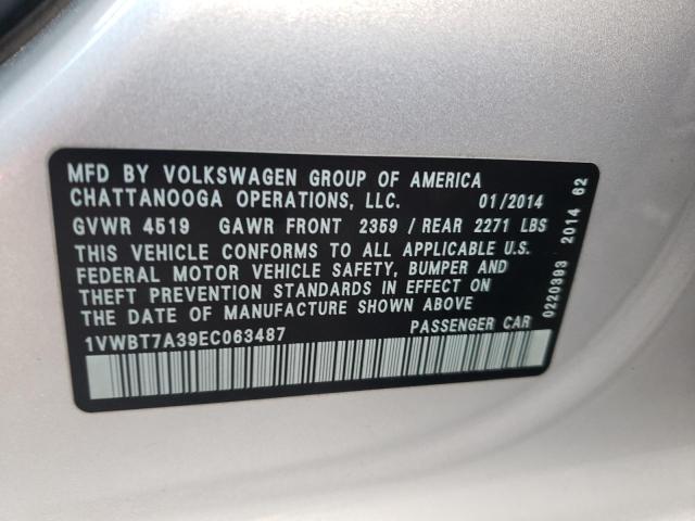 Photo 9 VIN: 1VWBT7A39EC063487 - VOLKSWAGEN PASSAT 