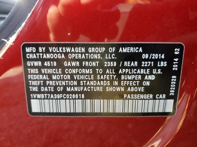 Photo 12 VIN: 1VWBT7A39FC026618 - VOLKSWAGEN PASSAT SE 