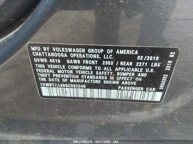 Photo 8 VIN: 1VWBT7A39GC032548 - VOLKSWAGEN PASSAT 