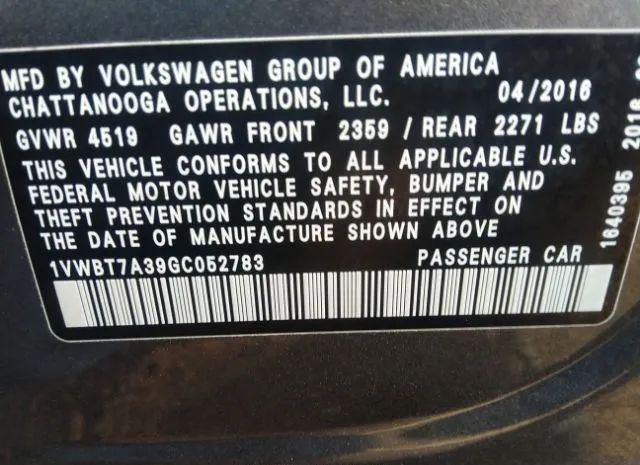 Photo 8 VIN: 1VWBT7A39GC052783 - VOLKSWAGEN PASSAT 