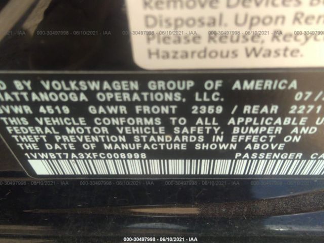 Photo 8 VIN: 1VWBT7A3XFC008998 - VOLKSWAGEN PASSAT 