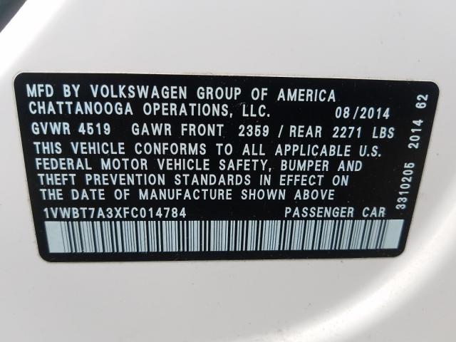 Photo 9 VIN: 1VWBT7A3XFC014784 - VOLKSWAGEN PASSAT 