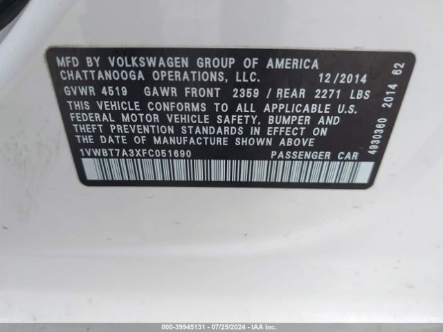 Photo 8 VIN: 1VWBT7A3XFC051690 - VOLKSWAGEN PASSAT 