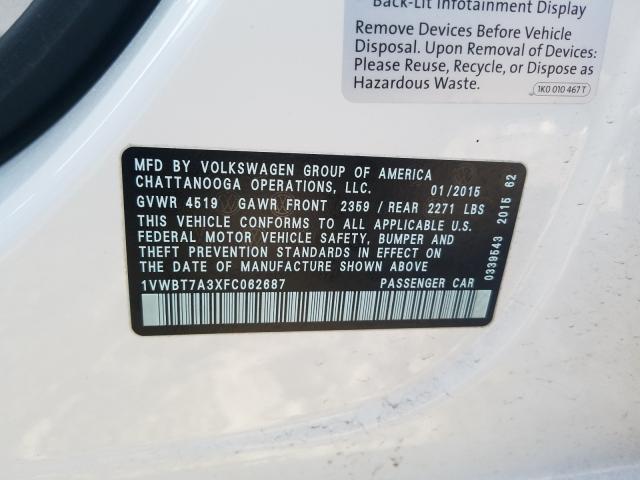 Photo 9 VIN: 1VWBT7A3XFC062687 - VOLKSWAGEN PASSAT 