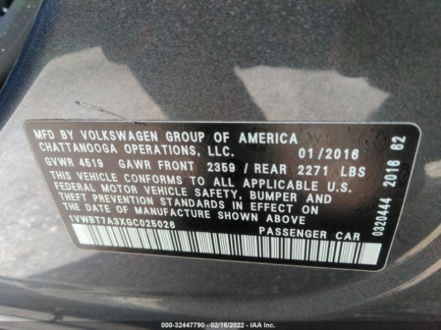 Photo 8 VIN: 1VWBT7A3XGC025026 - VOLKSWAGEN PASSAT 