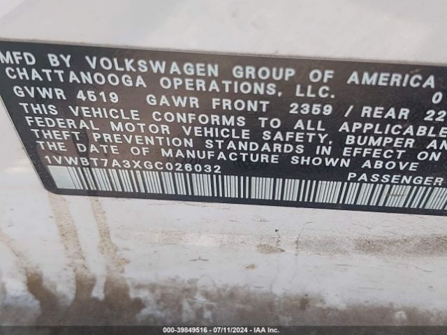 Photo 8 VIN: 1VWBT7A3XGC026032 - VOLKSWAGEN PASSAT 