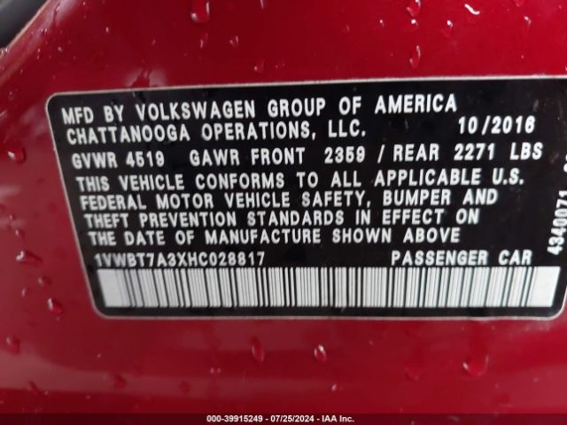 Photo 8 VIN: 1VWBT7A3XHC028817 - VOLKSWAGEN PASSAT 