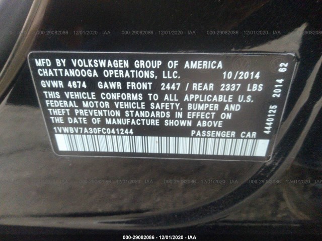 Photo 8 VIN: 1VWBV7A30FC041244 - VOLKSWAGEN PASSAT 