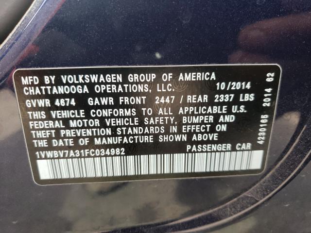 Photo 9 VIN: 1VWBV7A31FC034982 - VOLKSWAGEN PASSAT 