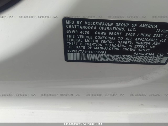 Photo 8 VIN: 1VWBV7A31FC057453 - VOLKSWAGEN PASSAT 