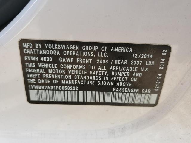 Photo 12 VIN: 1VWBV7A31FC058232 - VOLKSWAGEN PASSAT SE 