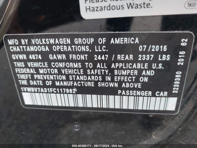 Photo 8 VIN: 1VWBV7A31FC117862 - VOLKSWAGEN PASSAT 