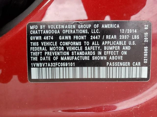 Photo 12 VIN: 1VWBV7A32FC059101 - VOLKSWAGEN PASSAT 