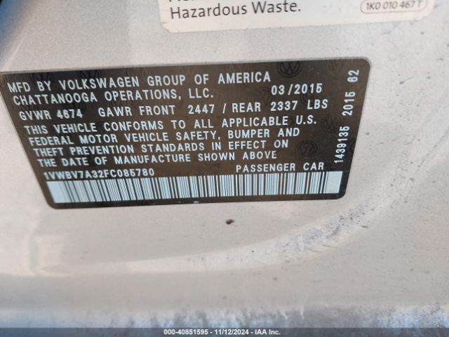 Photo 8 VIN: 1VWBV7A32FC085780 - VOLKSWAGEN PASSAT 