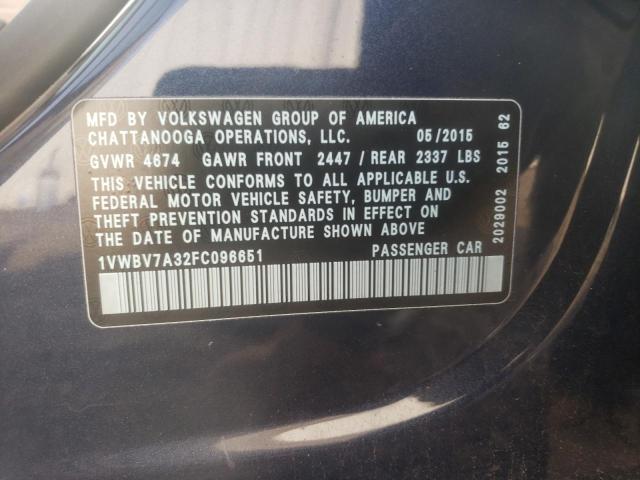 Photo 9 VIN: 1VWBV7A32FC096651 - VOLKSWAGEN PASSAT 