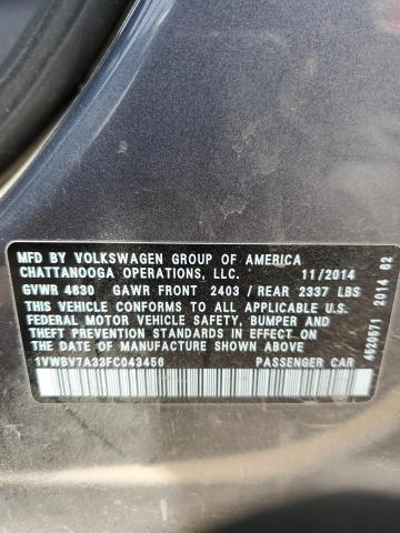 Photo 12 VIN: 1VWBV7A33FC043456 - VOLKSWAGEN PASSAT 