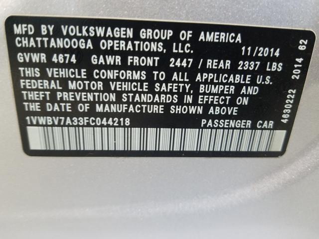 Photo 9 VIN: 1VWBV7A33FC044218 - VOLKSWAGEN PASSAT SE 