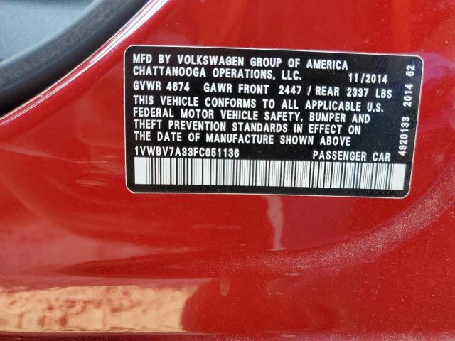 Photo 12 VIN: 1VWBV7A33FC051136 - VOLKSWAGEN PASSAT 