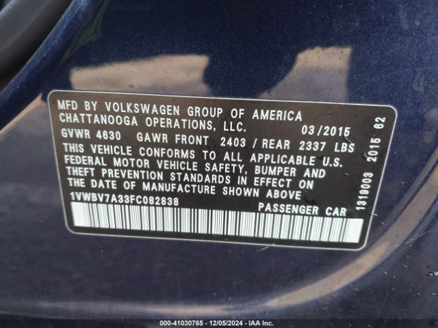 Photo 8 VIN: 1VWBV7A33FC082838 - VOLKSWAGEN PASSAT 