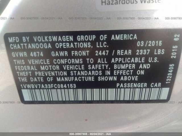 Photo 8 VIN: 1VWBV7A33FC084153 - VOLKSWAGEN PASSAT 