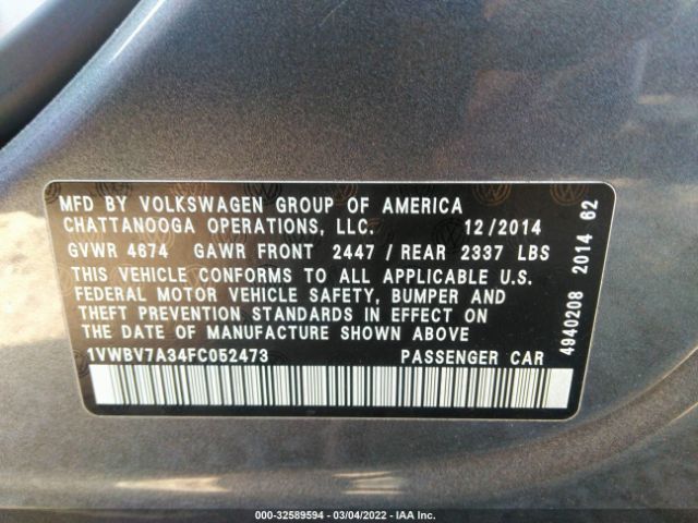 Photo 8 VIN: 1VWBV7A34FC052473 - VOLKSWAGEN PASSAT 