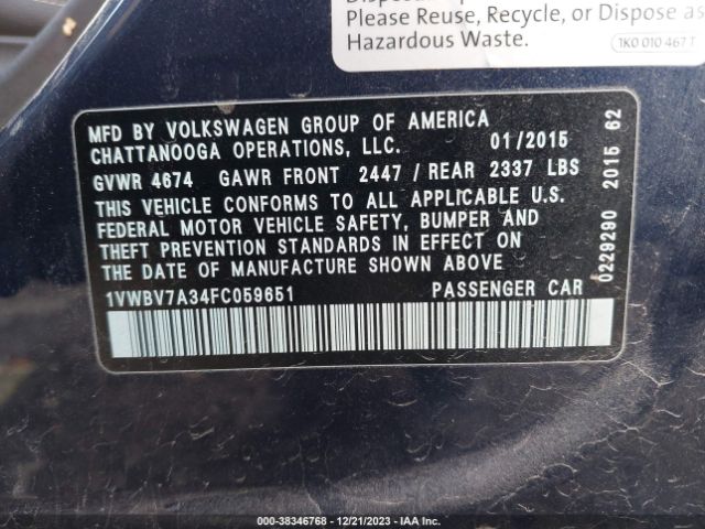 Photo 8 VIN: 1VWBV7A34FC059651 - VOLKSWAGEN PASSAT 